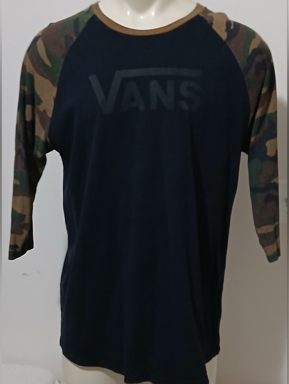 VANS Mens Custom Fit 100% Cotton 3/4 Sleeve Skater Outdoor Camo Sleeve Shirt 2XL